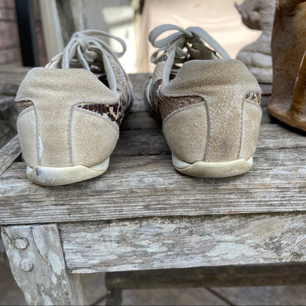Coach Reina Snakeskin Sneakers Leather And Suede Lace Up Tan Brown Size 8 - Picture 11 of 11